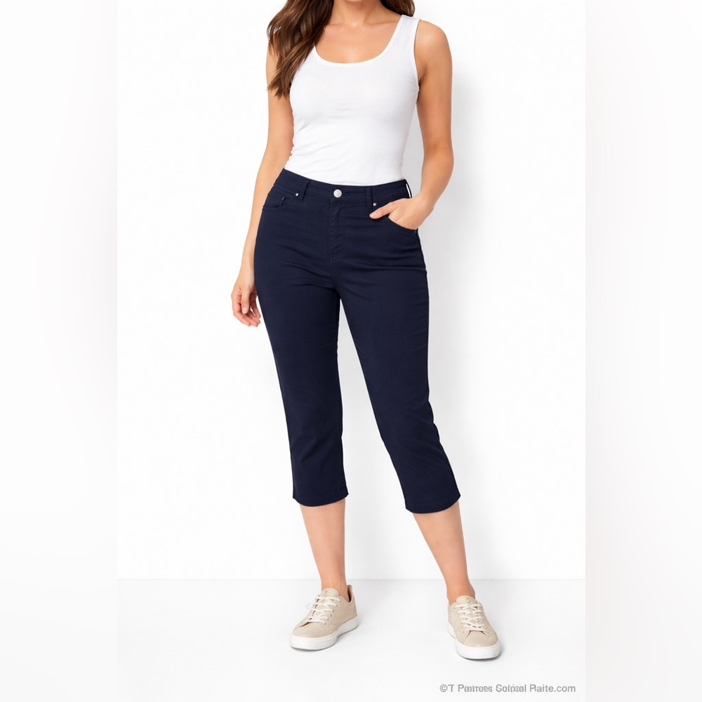 Up! Crop Indigo Pull-On Capri Pants – Size 12 Stretch Travel Fit